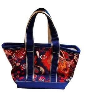 Lands' End Navy W/ Red Paisley Open Top Mini Boat Tote Bag Canvas
